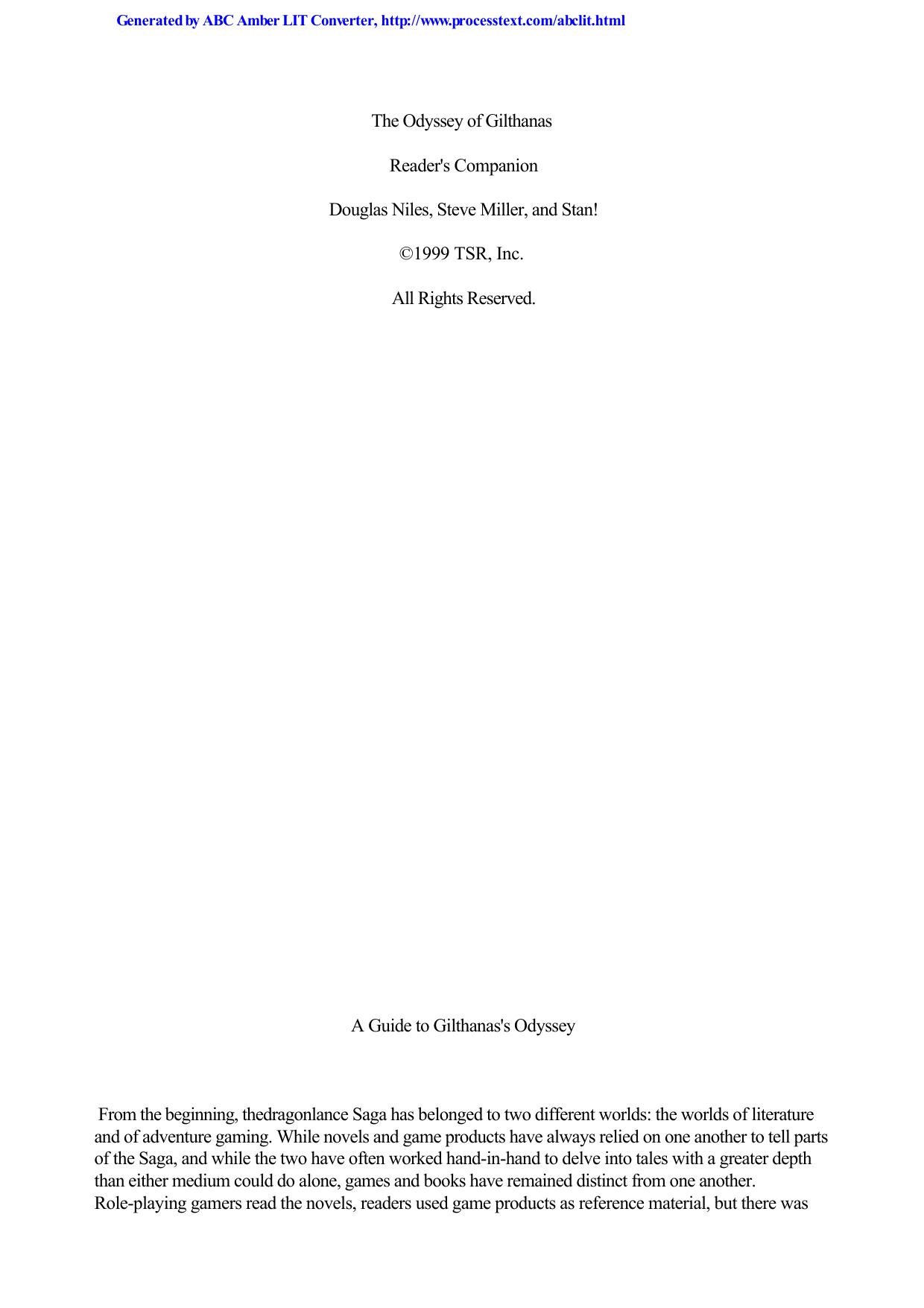 The Odyssey Of Gilthanas